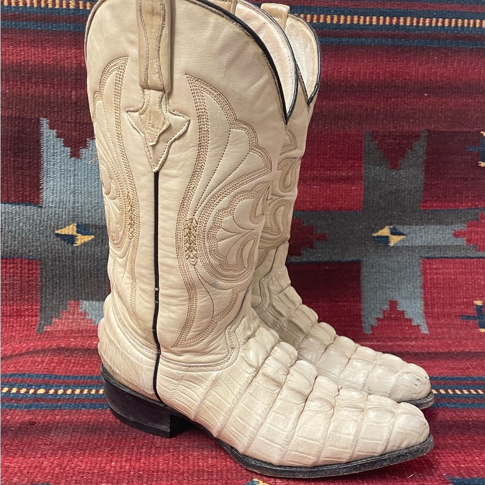 VINTAGE Holster Cream ALLIGATOR Boots US Men's size 7.5  (Ladies 9-9.5) MEX 26.5